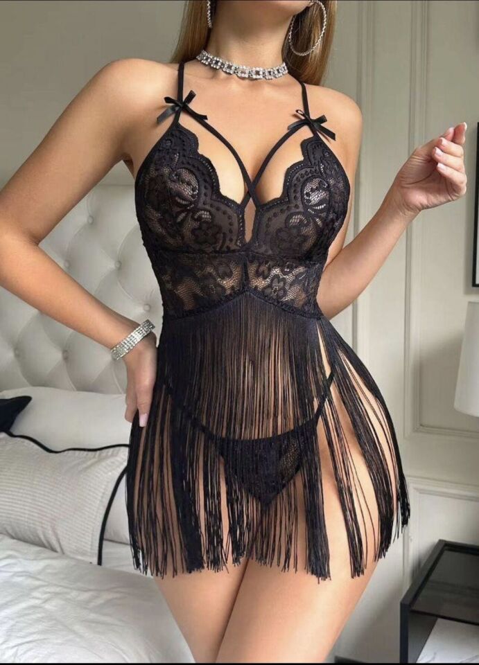 Püsküllü gecelik seksi L