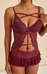 Roma Siyah Balenli Dantel Detaylı Babydoll