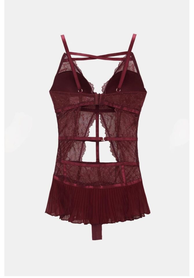 Roma Siyah Balenli Dantel Detaylı Babydoll 75B - bordo