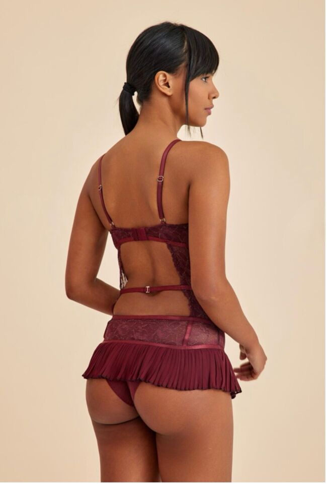 Roma Siyah Balenli Dantel Detaylı Babydoll 80B - bordo