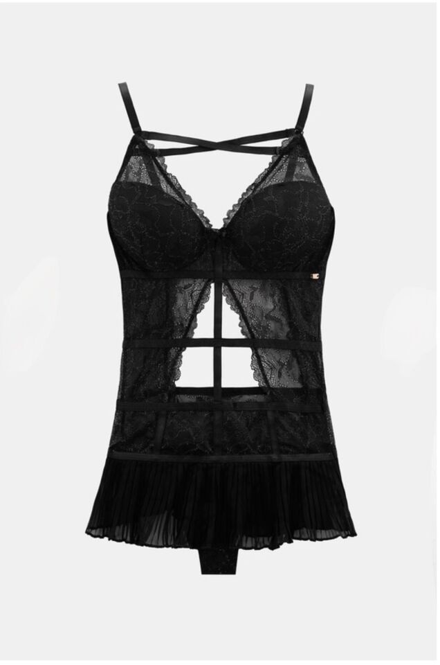 Roma Siyah Balenli Dantel Detaylı Babydoll 75B - siyah