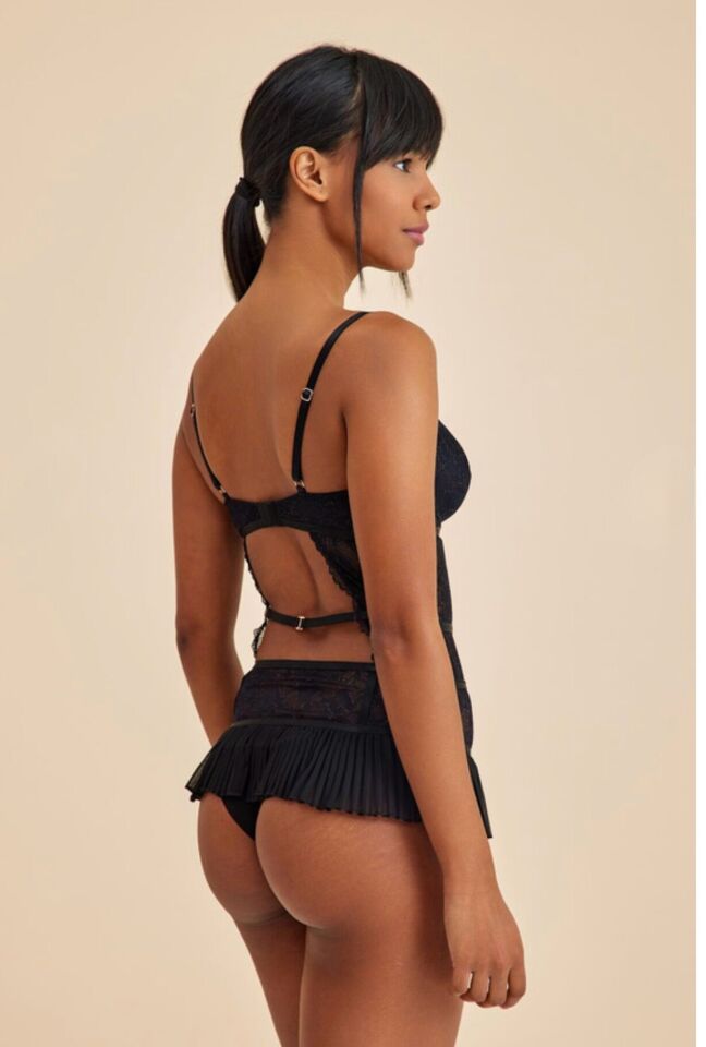 Roma Siyah Balenli Dantel Detaylı Babydoll 75B - siyah