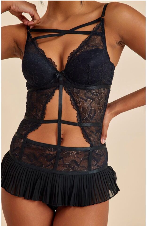 Roma Siyah Balenli Dantel Detaylı Babydoll 80B - siyah