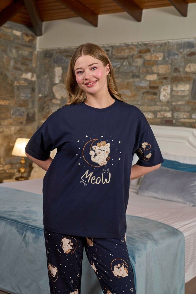 Kısa Kol Baskı Detay Kadın Pijama Takımı 40