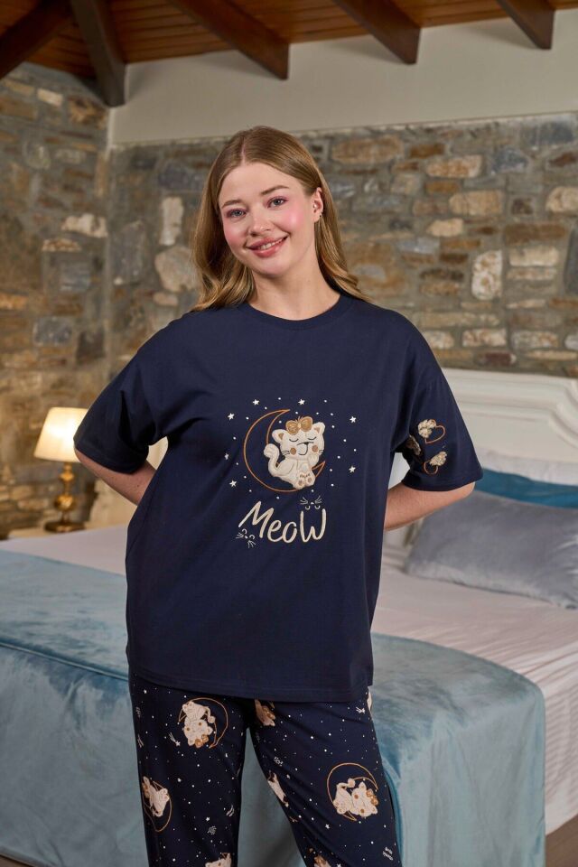 Kısa Kol Baskı Detay Kadın Pijama Takımı 44