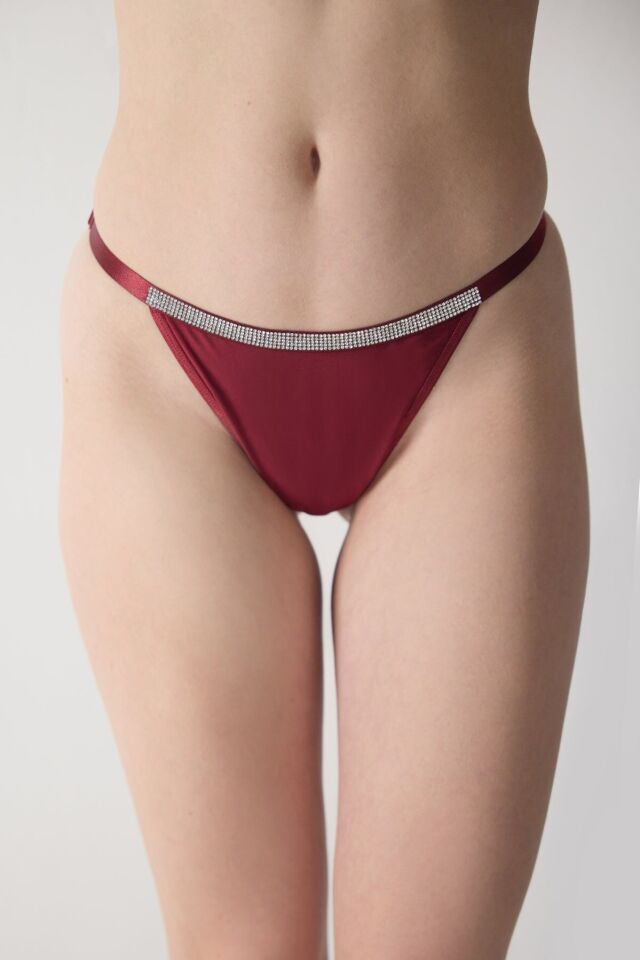Taşlı String Külot standart - bordo