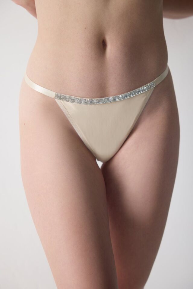 Taşlı String Külot standart - Ten