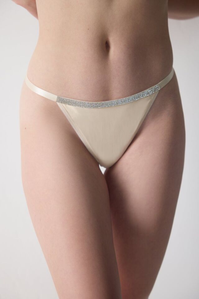 Taşlı String Külot standart - Ten