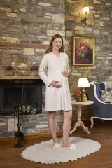 Önden Düğmeli Uzun Kol Lohusa Hamile Gecelik