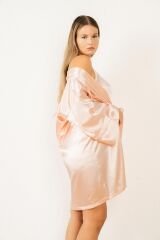 Somon Saten Manşeti Biyeli Kadın Kimono Sabahlık