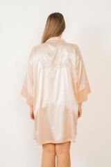 Somon Saten Manşeti Biyeli Kadın Kimono Sabahlık