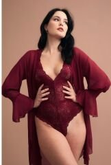 Dekolteli transparan dantelli body romantik