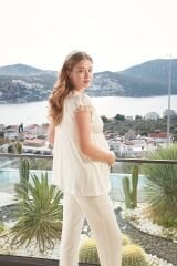 Kruvaze Yaka Taş Baskılı Lohusa Pijama Takımı