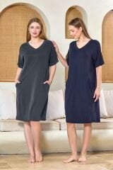 Kısa Kol V Yaka Ev Elbisesi