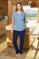 Kısa Kol Çiçek Desen Büyük Beden Pijama Takımı