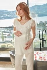 İnci Detay Dantelli Lohusa Pijama Takımı