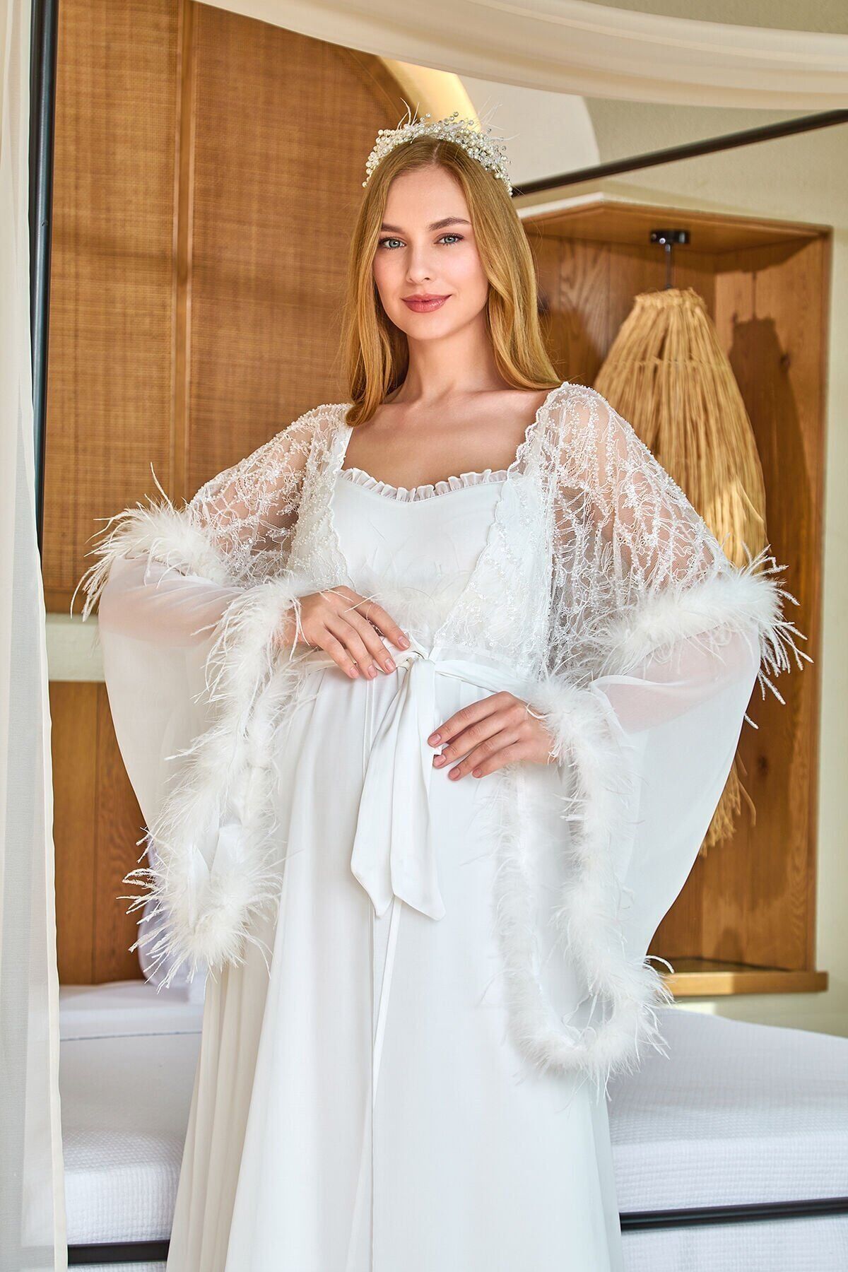 Şifon Otriş Detay Uzun Sabahlık 36-38