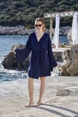 Kuşak Detay Uzun Kol Kimono Plaj Gömleği