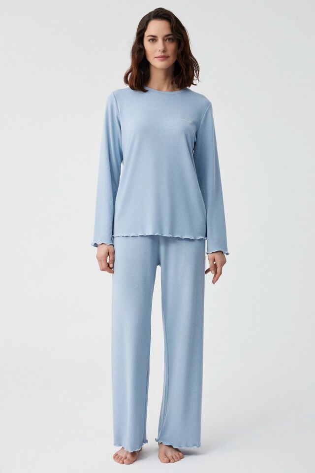 Yumuşak dokulu pijama takımı S - açık mavi