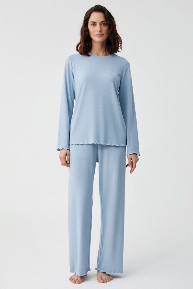 Yumuşak dokulu pijama takımı 2XL - açık mavi