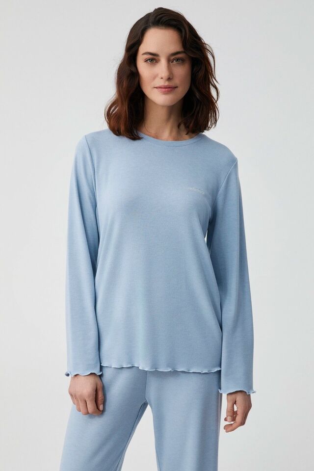 Yumuşak dokulu pijama takımı 2XL - açık mavi