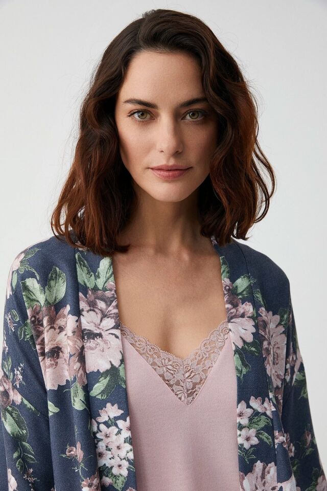 Çiçek desenli üçlü pijama takımı S - pembe çiçek