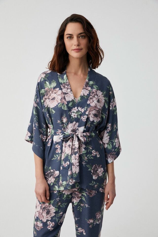 Çiçek desenli üçlü pijama takımı M - pembe çiçek