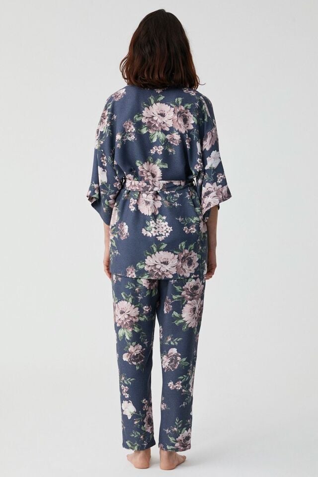 Çiçek desenli üçlü pijama takımı M - pembe çiçek