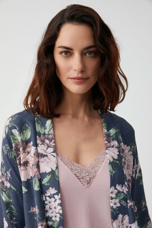 Çiçek desenli üçlü pijama takımı XL - pembe çiçek