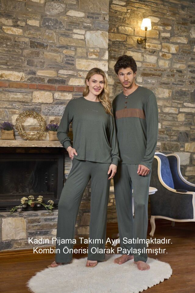 Uzun Kol Erkek Pijama Takımı M - yeşil