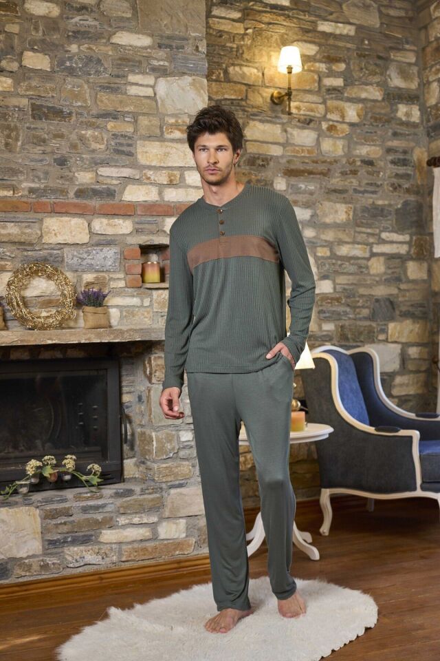 Uzun Kol Erkek Pijama Takımı L - yeşil