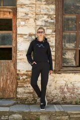 Kapüşonlu File ve Baskı Detay Kadın Eşofman Takımı