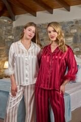 Saten Otriş Detaylı Gömlek Pijama Takımı