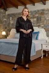Saten Otriş Detaylı Gömlek Pijama Takımı