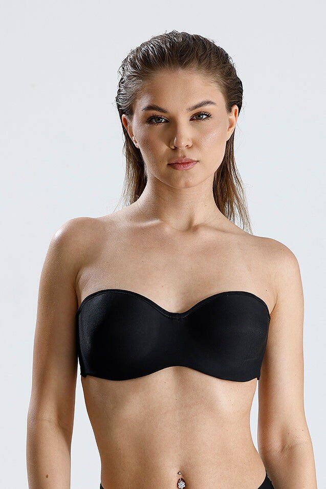 Basic Düz Push Up Desteksiz Straplez Sütyen 75D - siyah