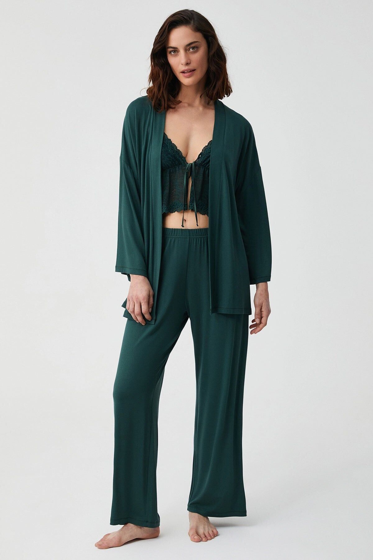 Zümrüt üçlü pijama takımı M - zümrüt yeşili