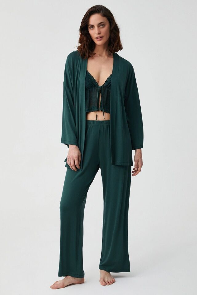 Zümrüt üçlü pijama takımı M - zümrüt yeşili
