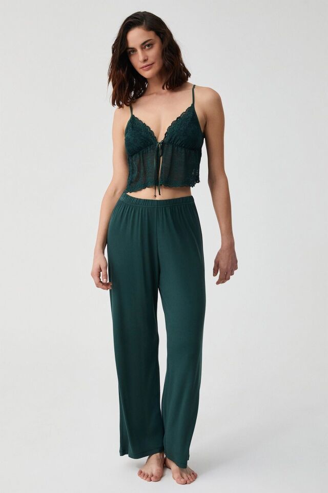 Zümrüt üçlü pijama takımı L - zümrüt yeşili