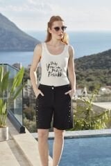 Taş Baskılı Kalın Askılı Spor Şort Takım