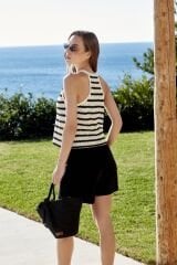 Düğme Detay Triko Örme Spor Şort Takım