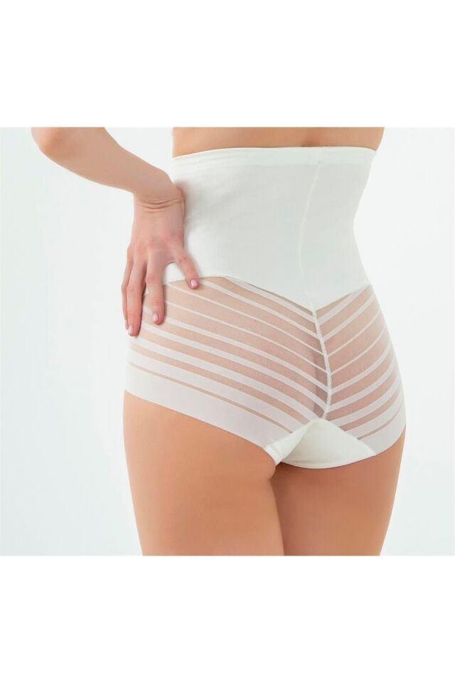 Çizgili Dantelli Yüksel Bel Kadın Slip S - siyah