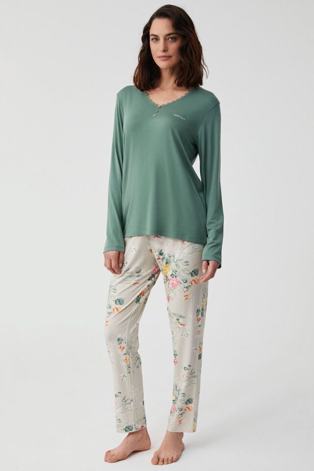 Velora soft pijama takımı M - yeşil
