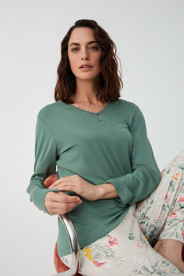 Velora soft pijama takımı M - yeşil