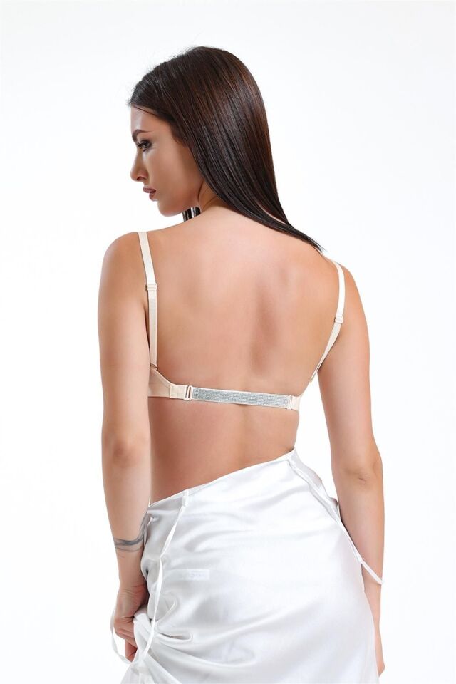 Taşlı Dekolteli Destekli Sütyen 75D - siyah