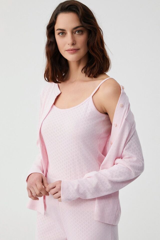 Pamuklu Natural soft üçlü pijama takımı M - pembe 