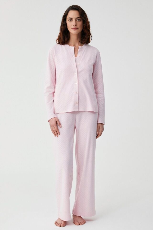 Pamuklu Natural soft üçlü pijama takımı XL - pembe 