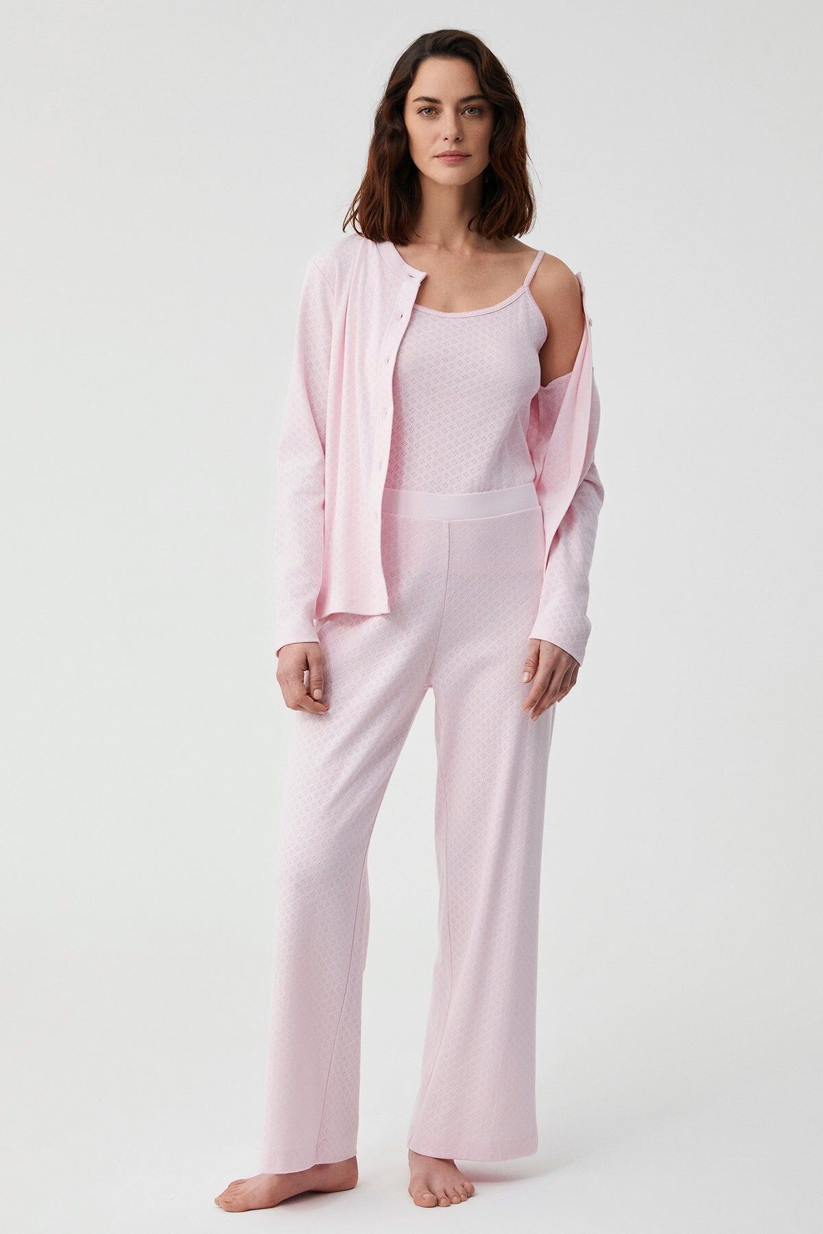 Pamuklu Natural soft üçlü pijama takımı 2XL - pembe 