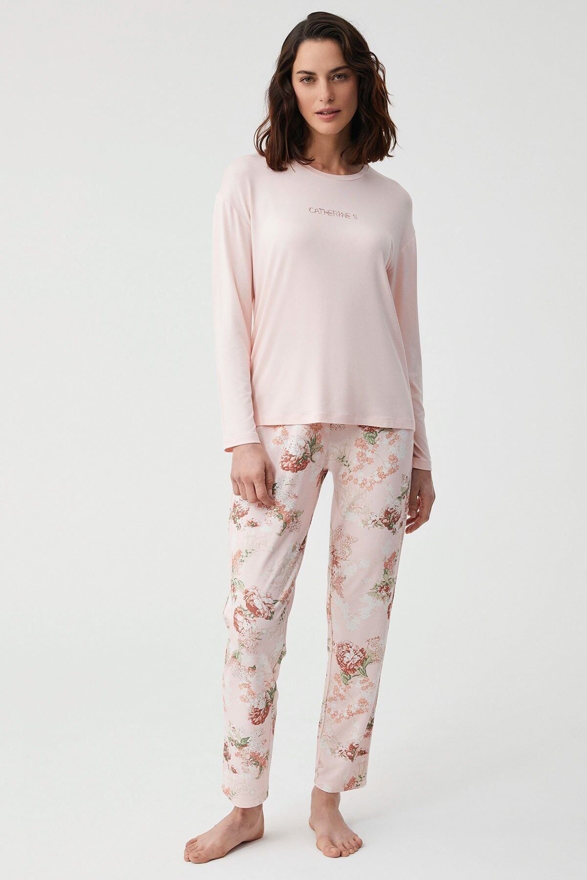 Pamuklu Comfort mood pijama takımı S - somon