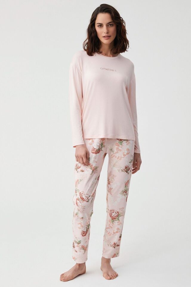 Pamuklu Comfort mood pijama takımı M - somon