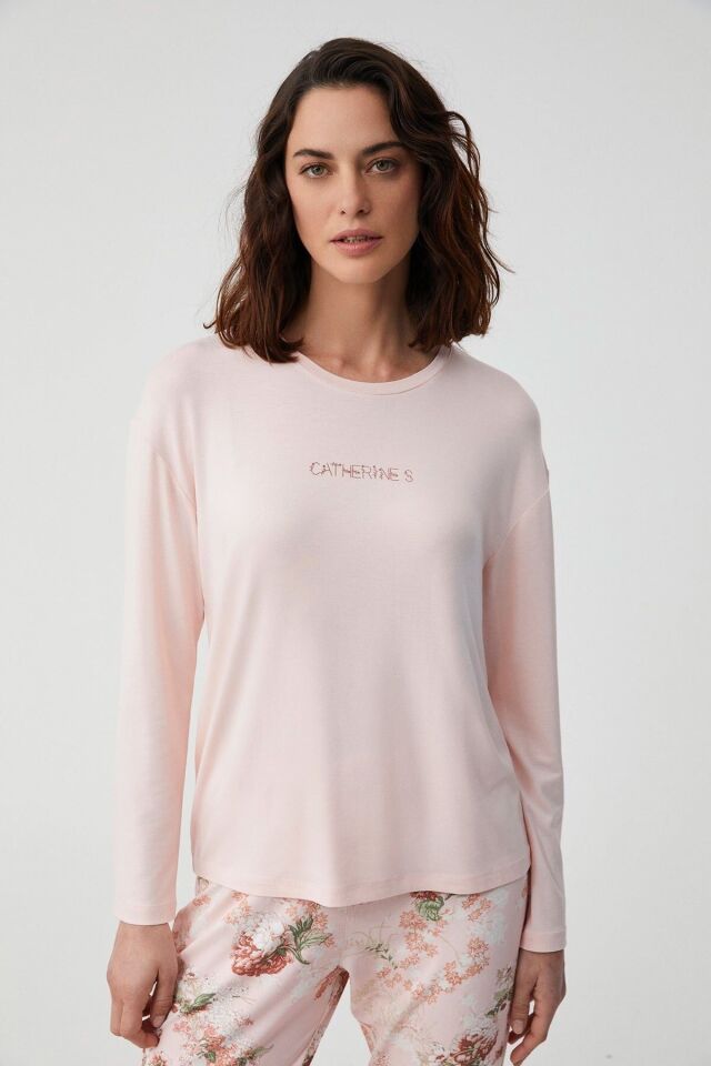 Pamuklu Comfort mood pijama takımı L - somon